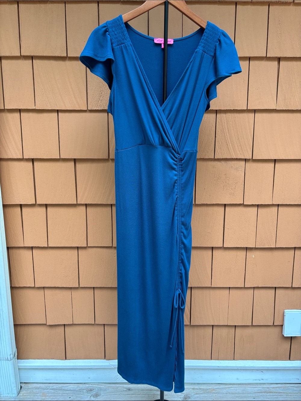 Betsey Johnson Teal Romantic Jersey Rib Knit Midi Dress Blue Sapphire JM208983 S